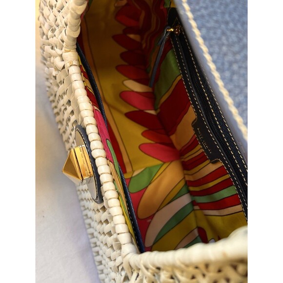 Kate Spade Ivory Navy SANTIAGO ALEK PLANTATION WICKER BAG Handbag - Picture 10 of 16